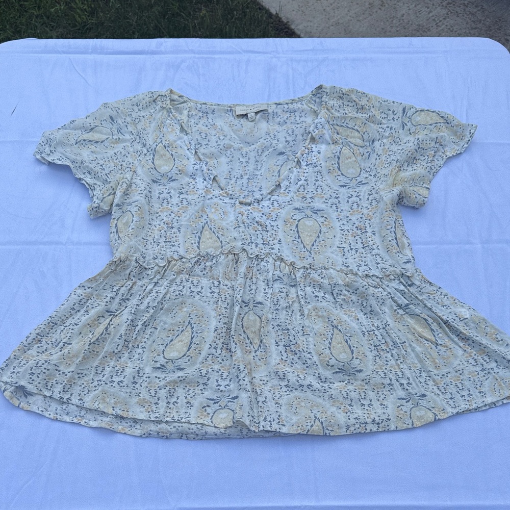 Lucky Brand Blue and Cream Paisley Blouse